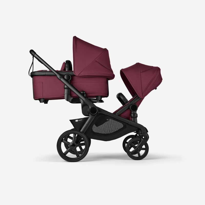 Bugaboo Kangaroo 2 in 1 tandem stroller black chassis dark cherry red fabrics dark cherry red sun canopy x PV007385 02 e0c3895e aeec 4c72 8693 fc761cdbe041