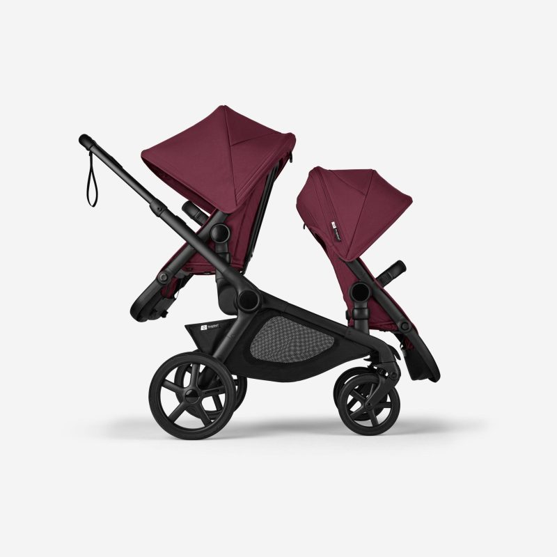 Bugaboo Kangaroo 2 in 1 tandem stroller black chassis dark cherry red fabrics dark cherry red sun canopy x PV007385 04 fb5a1d53 170f 4ab1 8b1e c0b76bcad58f