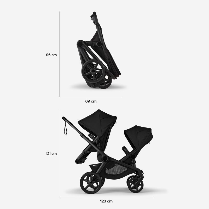 Bugaboo Kangaroo 2 in 1 tandem stroller black chassis midnight black fabrics midnight black sun canopy x PV007393 12 3995825b e555 483b b54f 5629151109f1