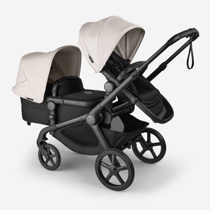 Bugaboo Kangaroo 2 in 1 tandem stroller black chassis midnight black fabrics misty white sun canopy x PV007389 03 40f97d14 d694 453c 96d0 b96d5a209e7a