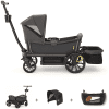 Veer Cruiser XL (4 Seater) Stroller Wagon + Canopy + Basket Bundle - Grey / Grey - Traveling Tikes