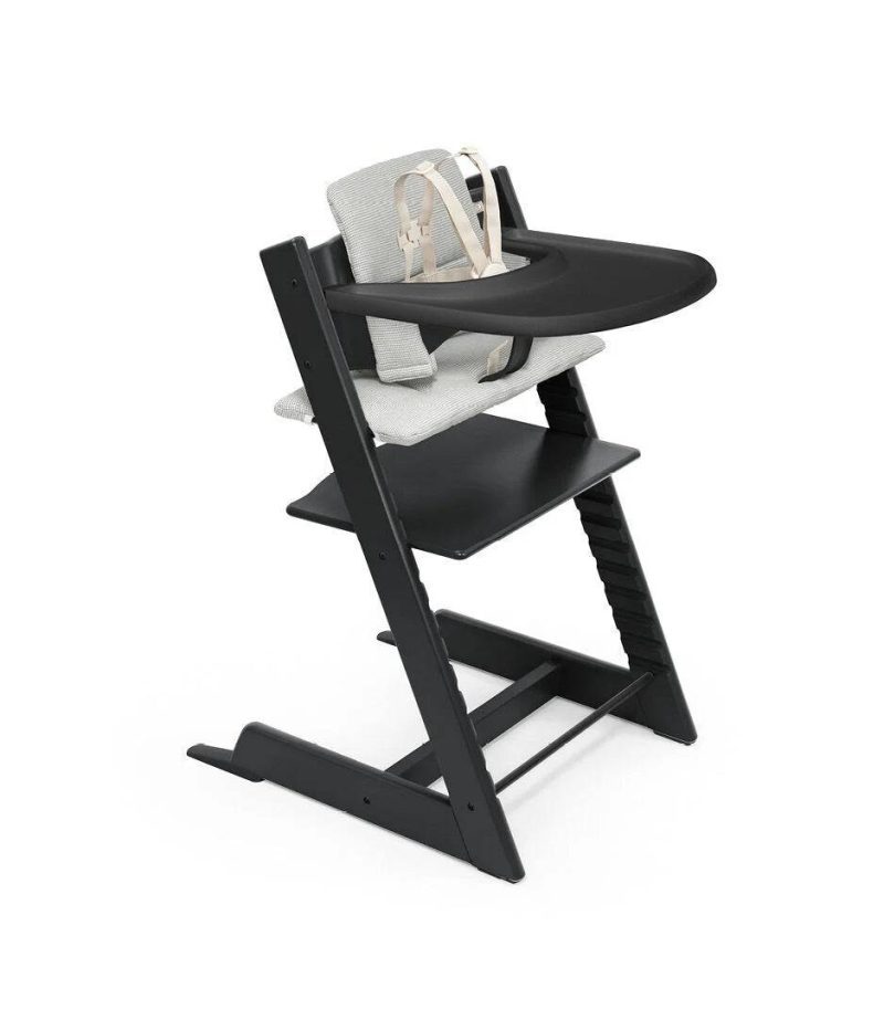 Tripp Trapp High Chair2 and Cushion with Stokke Tray - Black / Nordic Grey - Traveling Tikes