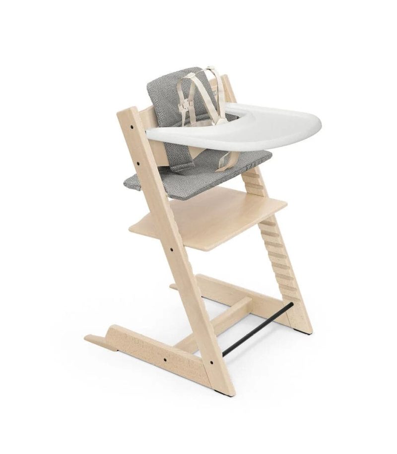 Tripp Trapp High Chair2 and Cushion with Stokke Tray - Natural / Dots Grey - Traveling Tikes