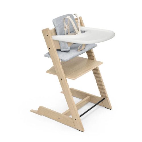 Tripp Trapp High Chair2 and Cushion with Stokke Tray - Oak Natural / Nordic Blue - Traveling Tikes