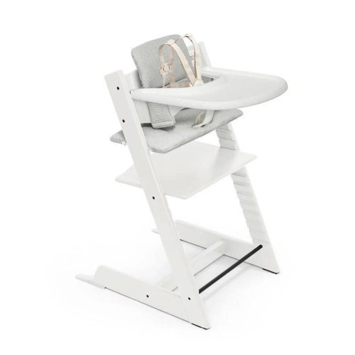 Tripp Trapp High Chair2 and Cushion with Stokke Tray - White / Nordic Grey - Traveling Tikes