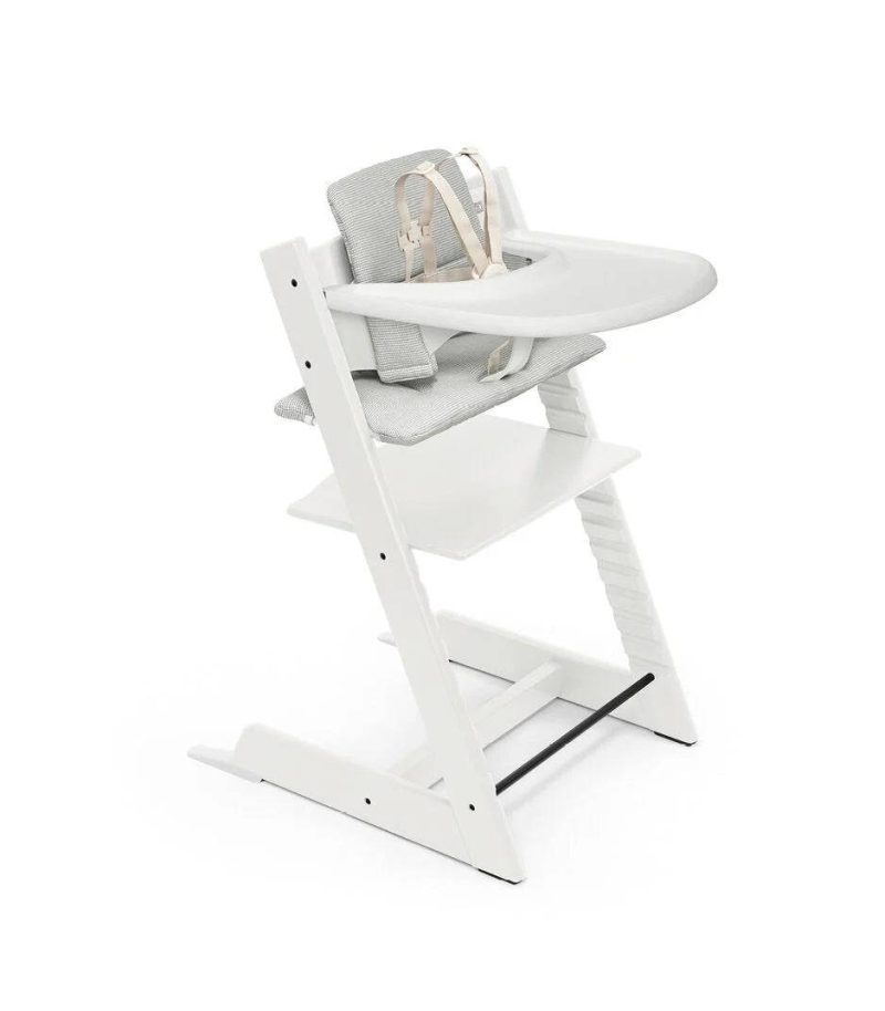 Tripp Trapp High Chair2 and Cushion with Stokke Tray - White / Nordic Grey - Traveling Tikes