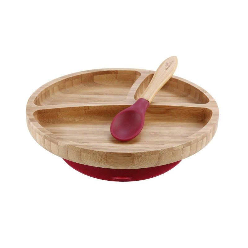 avanchy bamboo suction toddler plate spoon magenta traveling tikes