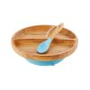 Avanchy Bamboo Sunction Baby Divided Plate + Spoon - Blue - Traveling Tikes