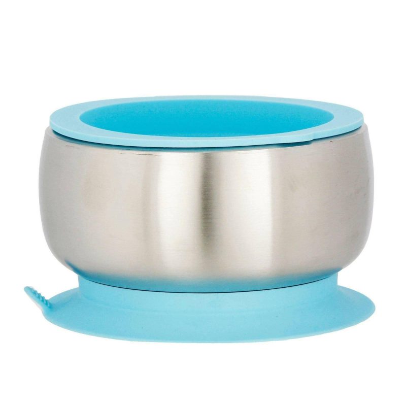 avanchy stainless steel suction baby bowl air tight lid blue traveling tikes 1