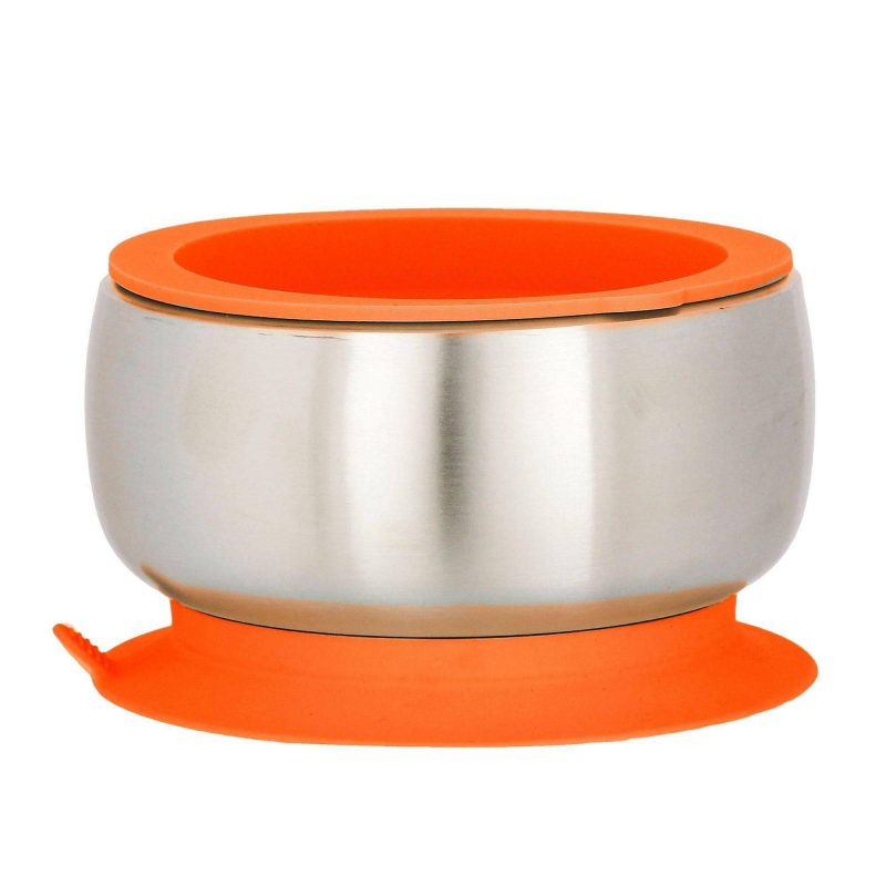 avanchy stainless steel suction baby bowl air tight lid orange traveling tikes