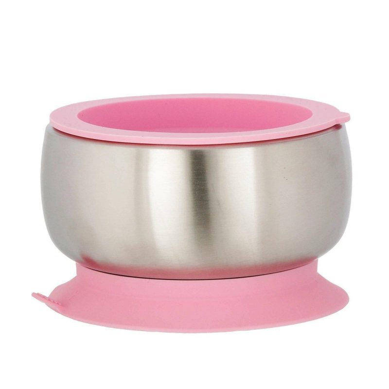 avanchy stainless steel suction baby bowl air tight lid pink traveling tikes 1