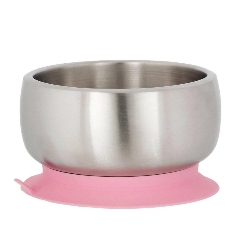 avanchy stainless steel suction baby bowl air tight lid pink traveling tikes 2