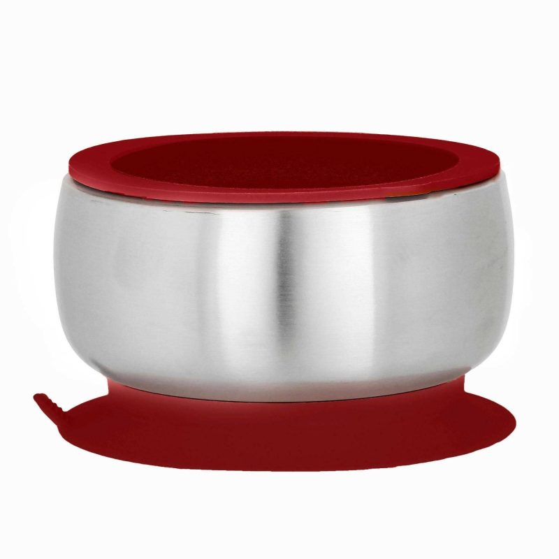 avanchy stainless steel suction baby bowl air tight lid red traveling tikes