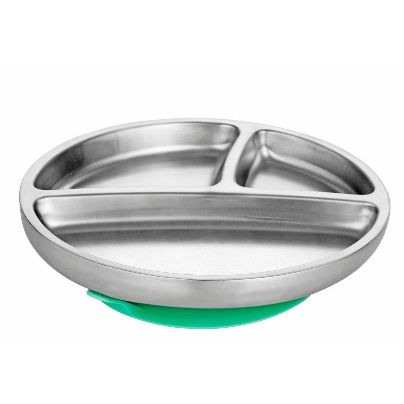 avanchy stainless steel suction toddler plate green traveling tikes