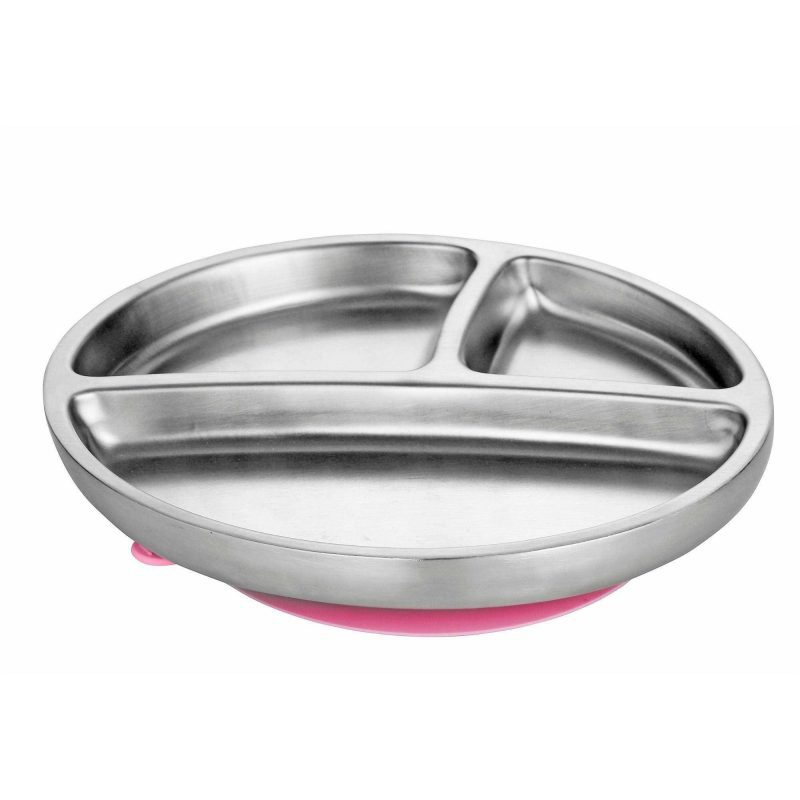 avanchy stainless steel suction toddler plate pink traveling tikes