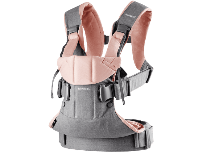 Baby Bjorn Baby Carrier One - Gray/Powder Pink Cotton Mix - Traveling Tikes