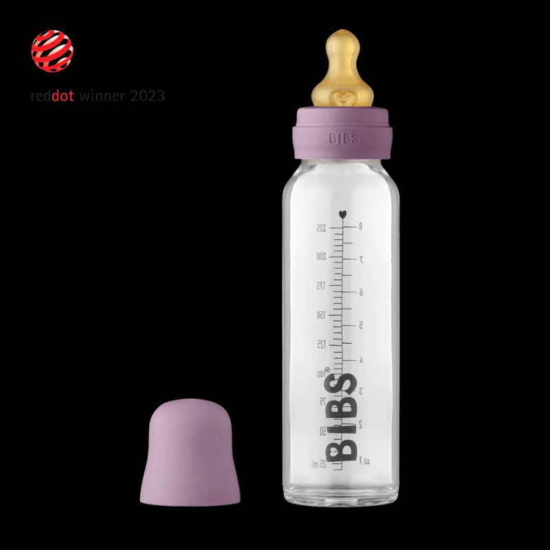 baby glass bottle complete set 225ml mauve traveling tikes 1