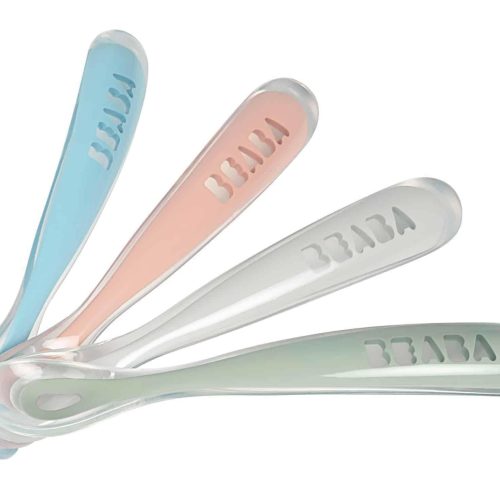 BEABA Baby’s First Foods Silicone Spoons Set – Set of 4 – Rose - Traveling Tikes