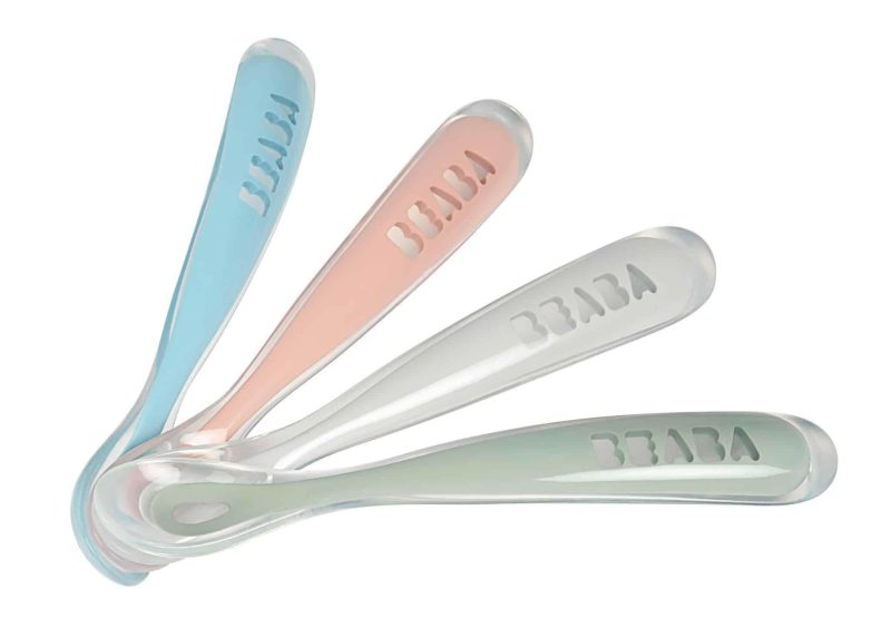 BEABA Baby’s First Foods Silicone Spoons Set – Set of 4 – Rose - Traveling Tikes