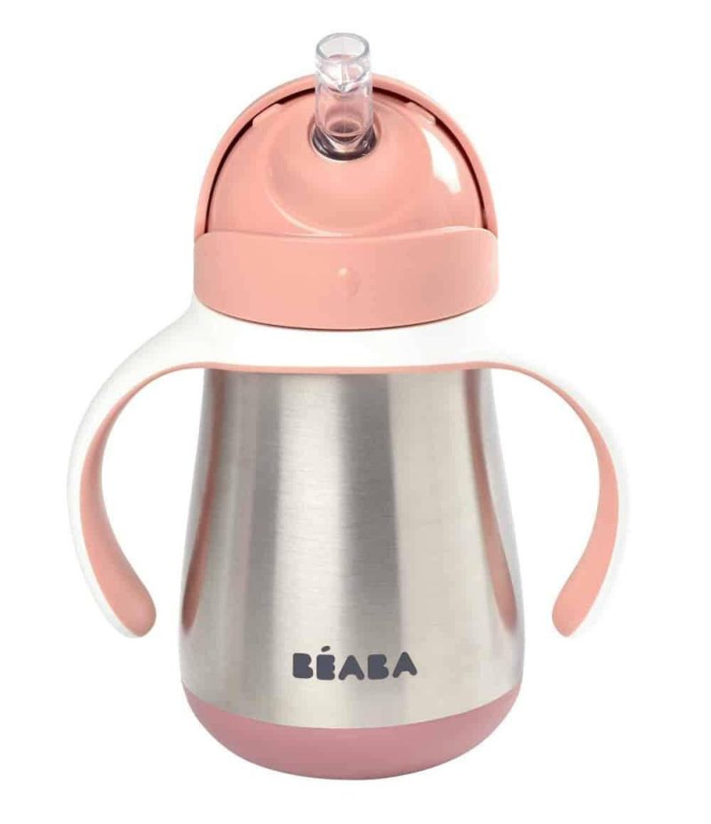 beaba stainless steel straw sippy cup rose traveling tikes 1