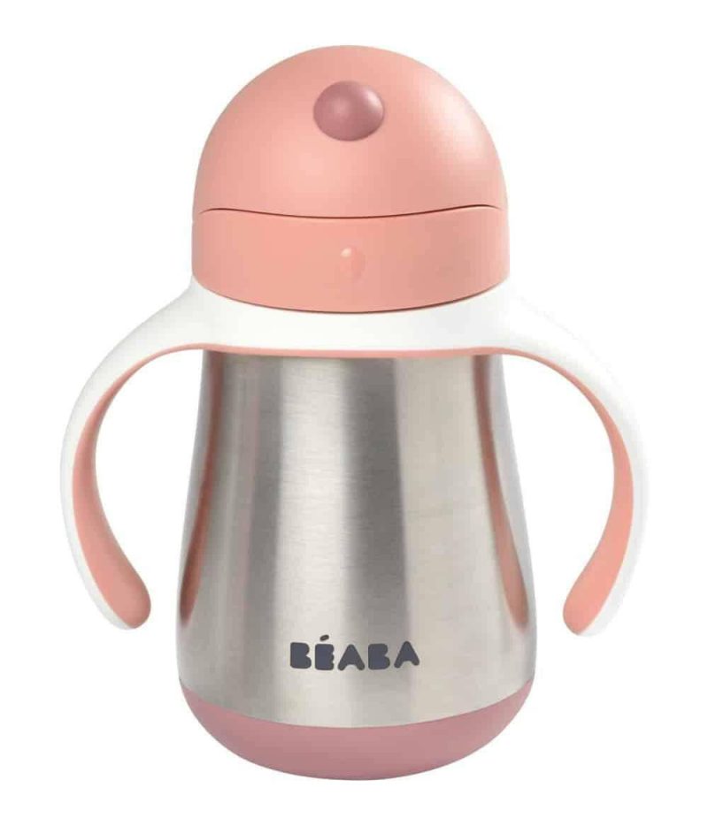 beaba stainless steel straw sippy cup rose traveling tikes 2