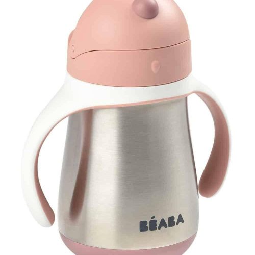 beaba stainless steel straw sippy cup rose traveling tikes 3