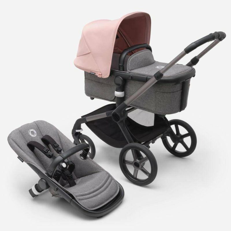 bugaboo fox5 stroller morning pink sun canopy grey melange fabrics graphite chassis traveling tikes 1