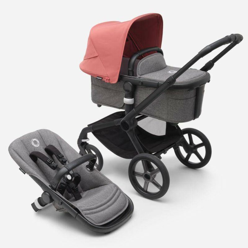 bugaboo fox5 stroller sunrise red sun canopy grey melange fabrics black chassis traveling tikes 1