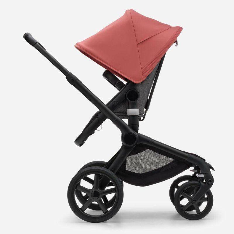 bugaboo fox5 stroller sunrise red sun canopy grey melange fabrics black chassis traveling tikes 3