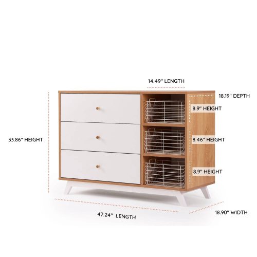 central park 3 drawer two shelf nursery dresser dresser white red oak 924037