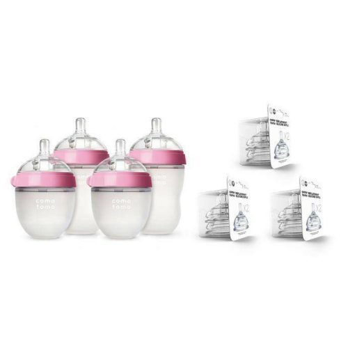 Comotomo 7-Piece Baby Bottle Gift Set in Pink - Traveling Tikes