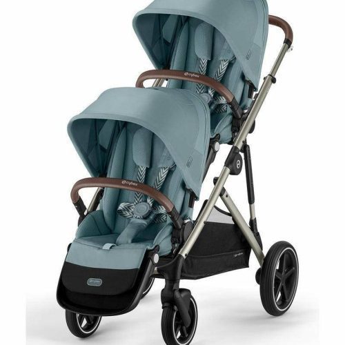 Cybex Gazelle S 2 Double Stroller Bundle - Taupe Frame / Sky Blue - Traveling Tikes