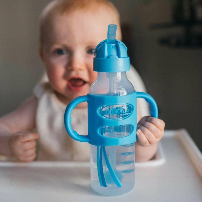 dr brown s milestones sippy straw bottle with silicone handles 8 oz blue traveling tikes 2