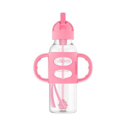 Dr. Brown’s Milestones Sippy Straw Bottle with Silicone Handles, 8 oz - Pink - Traveling Tikes