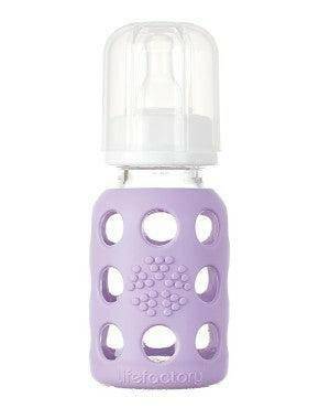 Life Factory 4 oz Glass Baby Bottle with Silicone Sleeve (lilac) - Traveling Tikes