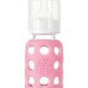 Life Factory 4 oz Glass Baby Bottle with Silicone Sleeve (pink) - Traveling Tikes