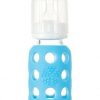 Life Factory 4 oz Glass Baby Bottle with Silicone Sleeve (sky blue) - Traveling Tikes