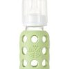 Life Factory 4 oz Glass Baby Bottle with Silicone Sleeve (spring green) - Traveling Tikes