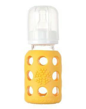 Life Factory 4 oz Glass Baby Bottle with Silicone Sleeve (yellow) - Traveling Tikes