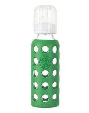 Life Factory 9 oz Glass Baby Bottle with Silicone Sleeve (grass green) - Traveling Tikes