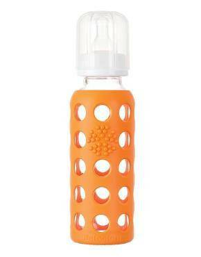 Life Factory 9 oz Glass Baby Bottle with Silicone Sleeve (orange) - Traveling Tikes