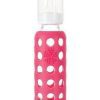 Life Factory 9 oz Glass Baby Bottle with Silicone Sleeve (raspberry) - Traveling Tikes