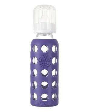 Life Factory 9 oz Glass Baby Bottle with Silicone Sleeve (royal purple) - Traveling Tikes