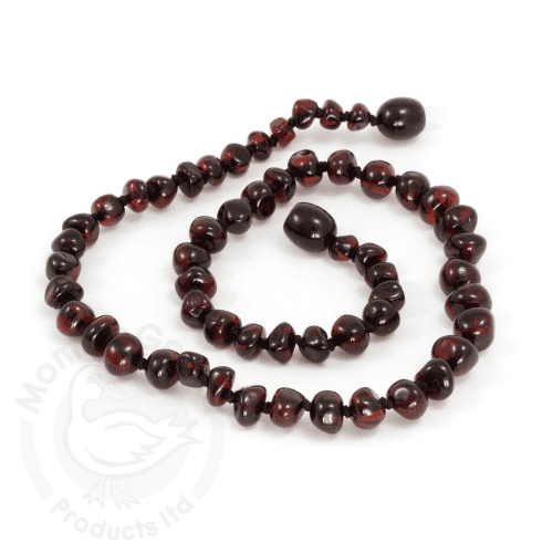 Momma Goose Baby Amber Necklace - Baroque Dark Cherry - Traveling Tikes