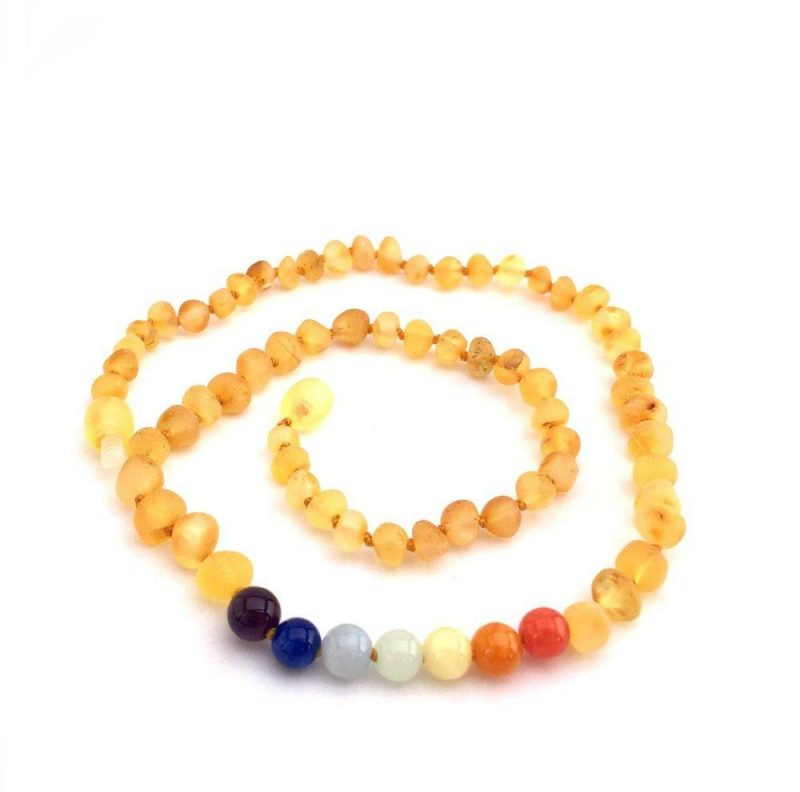 momma goose baby amber necklace raw lemon and rainbow gem traveling tikes