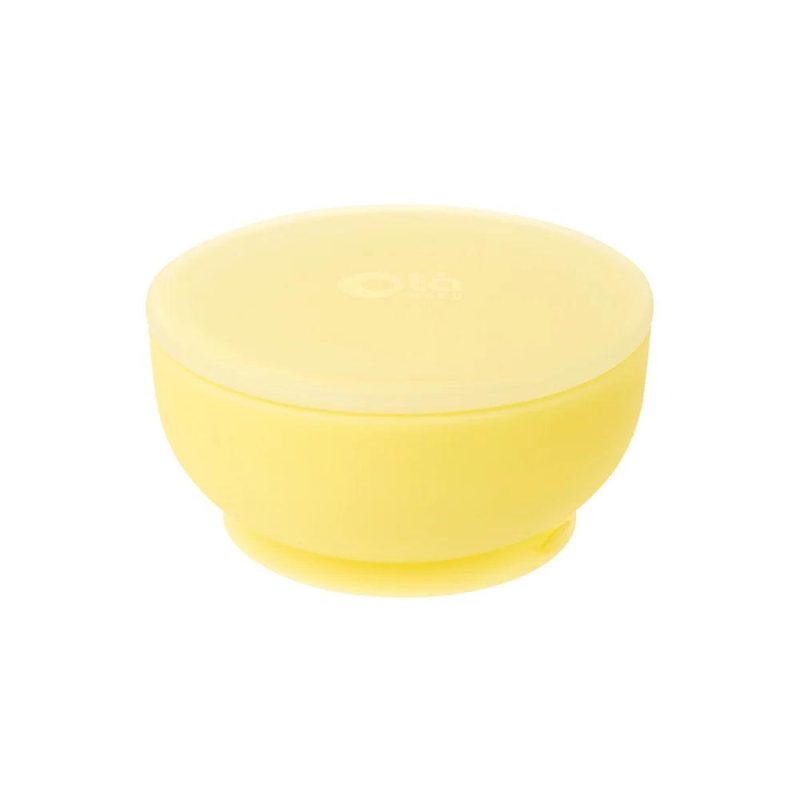 olababy silicone suction bowl with lid lemon traveling tikes 1