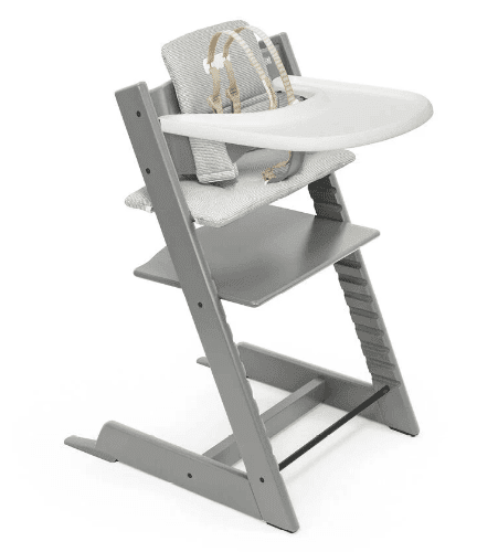 Tripp Trapp High Chair2 and Cushion with Stokke Tray - Storm Grey / Nordic Grey - Traveling Tikes