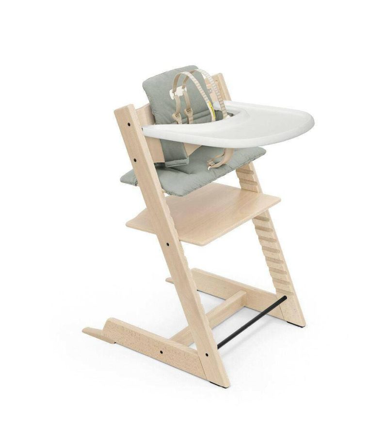 Tripp Trapp High Chair2 and Cushion with Stokke Tray - Natural / Glacier Green - Traveling Tikes