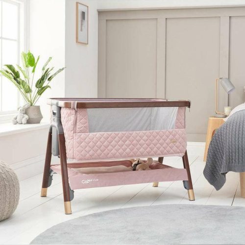 tutti bambini cozee luxe bedside crib walnut blush traveling tikes 7