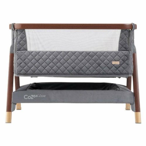 tutti bambini cozee luxe bedside crib walnut slate traveling tikes 3